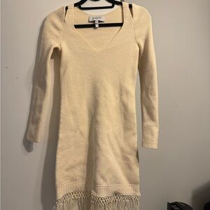 Derek Lam Knit Cream Long Sleeve Dress with Fringe